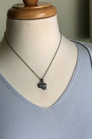 Tiny Blue Kyanite Pendant Necklace with Flower in Sterling Silver
