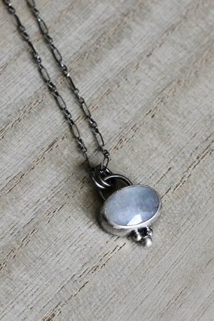 Tiny Sterling Silver and Moonstone Pendant Necklace