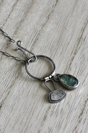 Green Kyanite and Moth Necklace in Sterling Silver