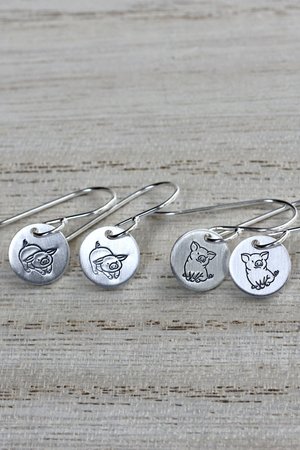 Tiny Sterling Silver Pig Earrings
