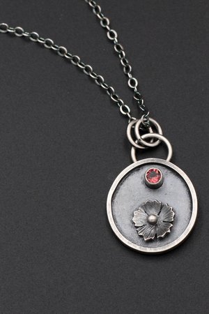 Sterling Silver Flower Necklace with Pink Tourmaline Gemstone
