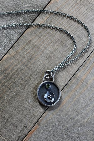 Sterling Silver Flower Necklace with Peridot Gemstone