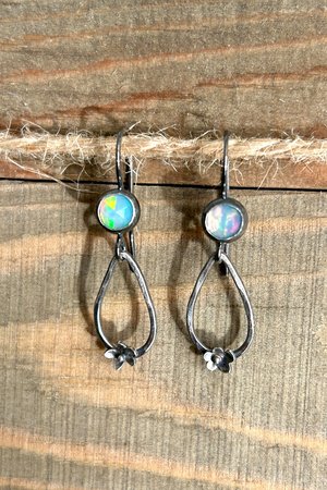 Opal and Tiny Flower Earrings in Sterling Silver