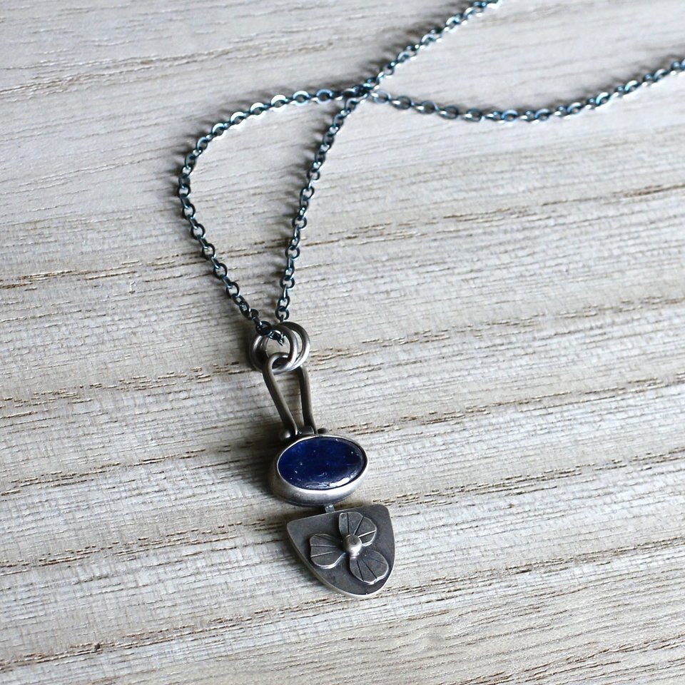Kyanite Flower Necklace in Sterling Silver