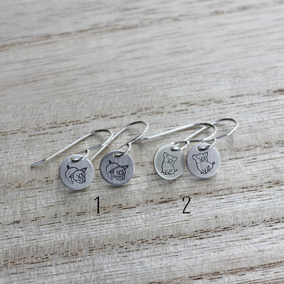 Tiny Sterling Silver Pig Earrings