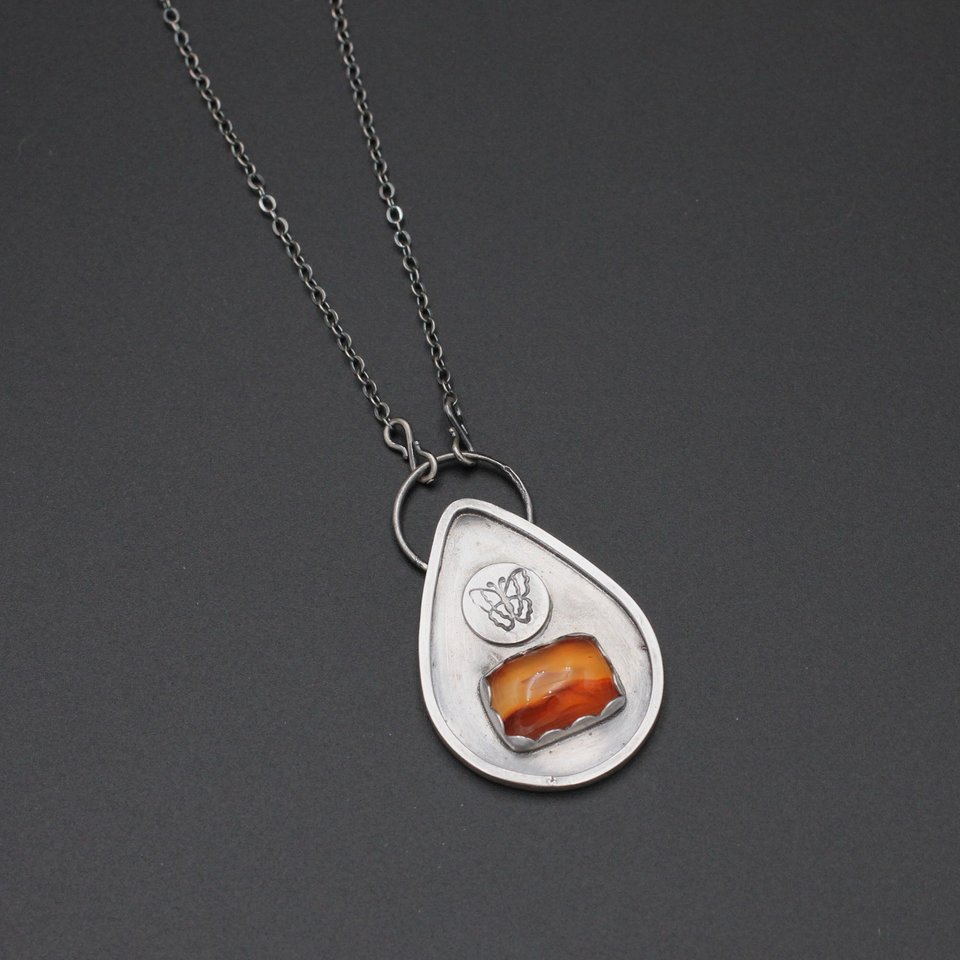 Sterling Silver and Carnelian Butterfly Necklace