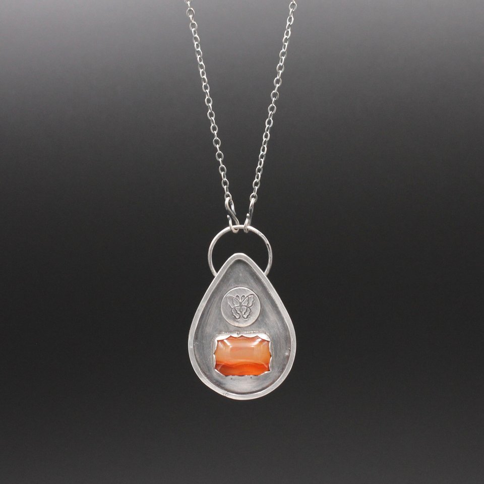 Sterling Silver and Carnelian Butterfly Necklace