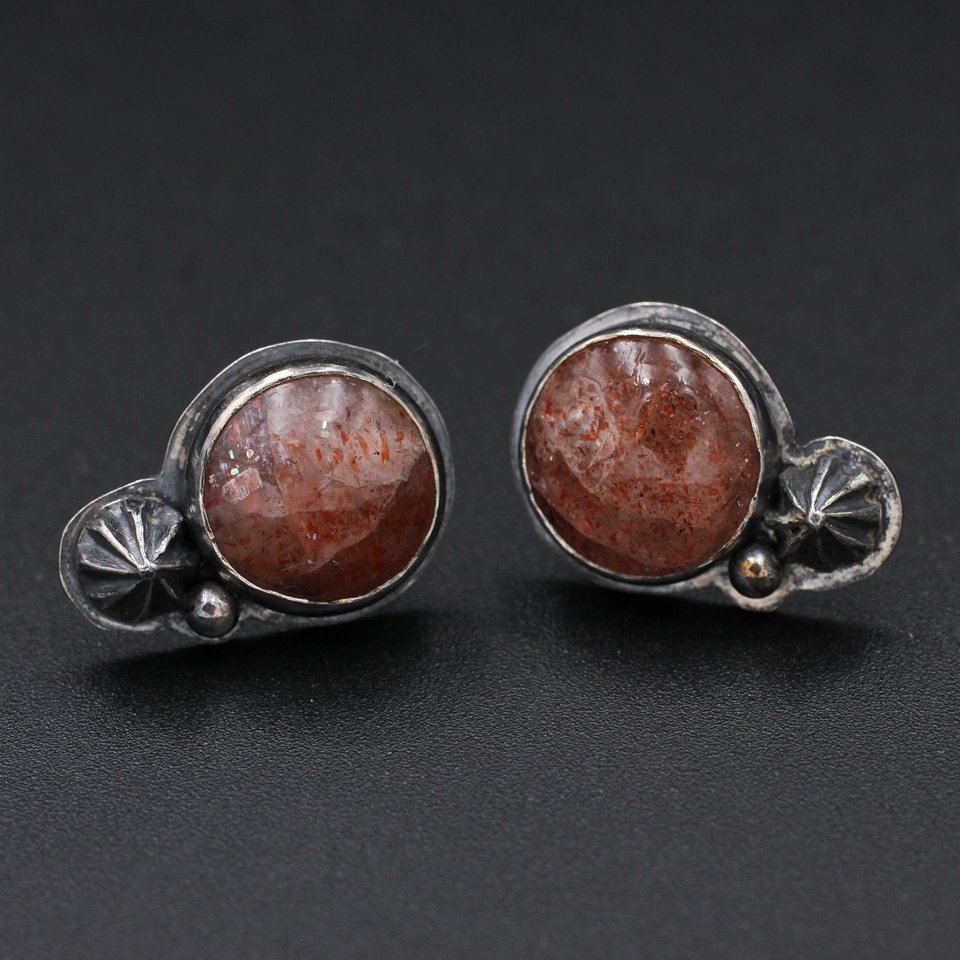 Sunstone and Sterling Silver Stud Earrings