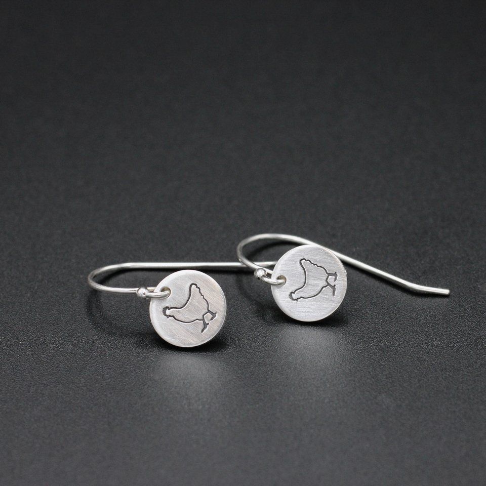 Tiny Sterling Silver Chicken Earrings