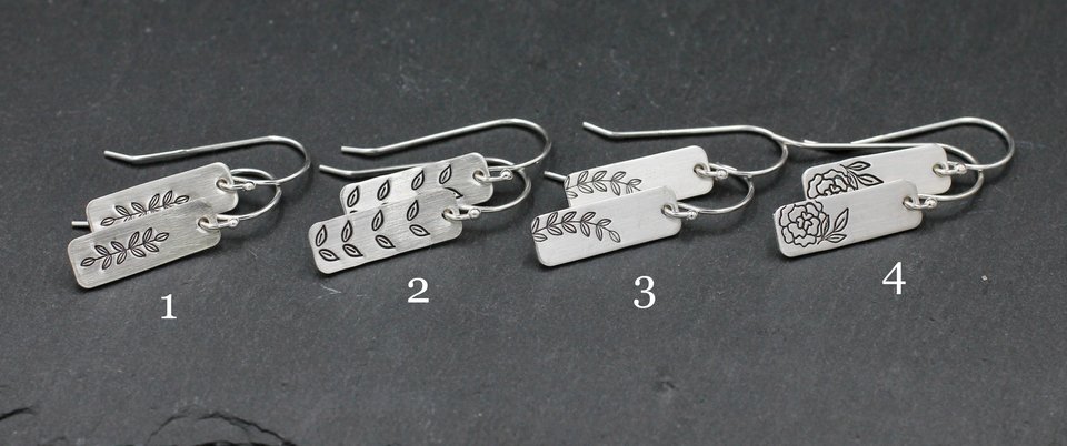 Sterling Silver Floral and Leaf Earrings, Light Weight Earrings, For Girls, Women, Hand Stamped