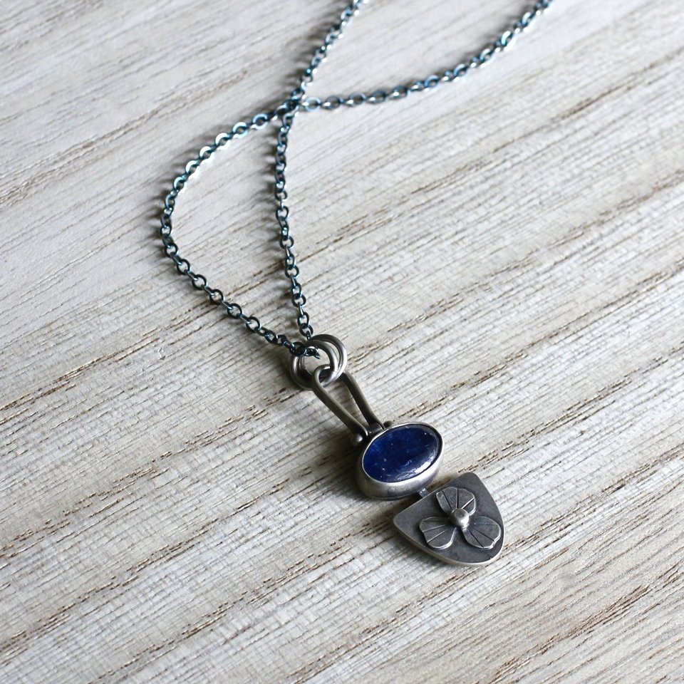 Kyanite Flower Necklace in Sterling Silver
