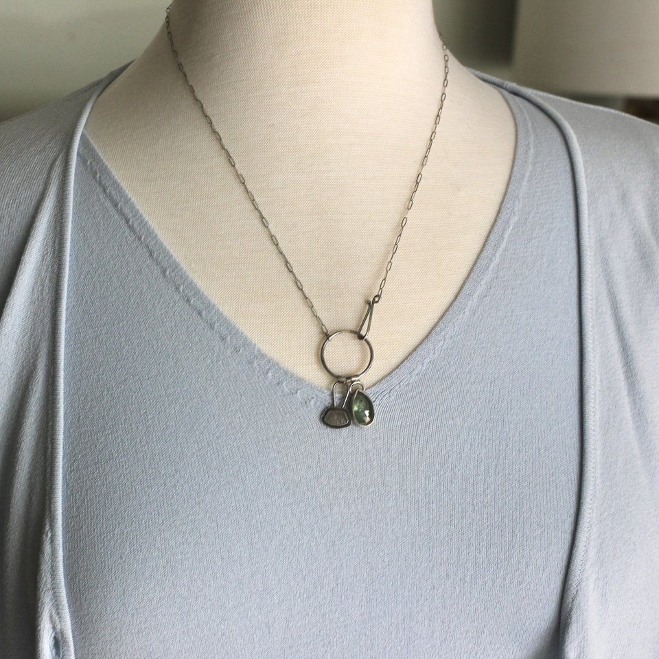 Green Kyanite and Moth Necklace in Sterling Silver