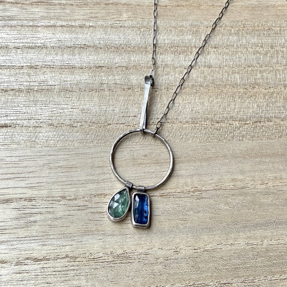 Blue and Green Kyanite Necklace in Oxidized Sterling Silver