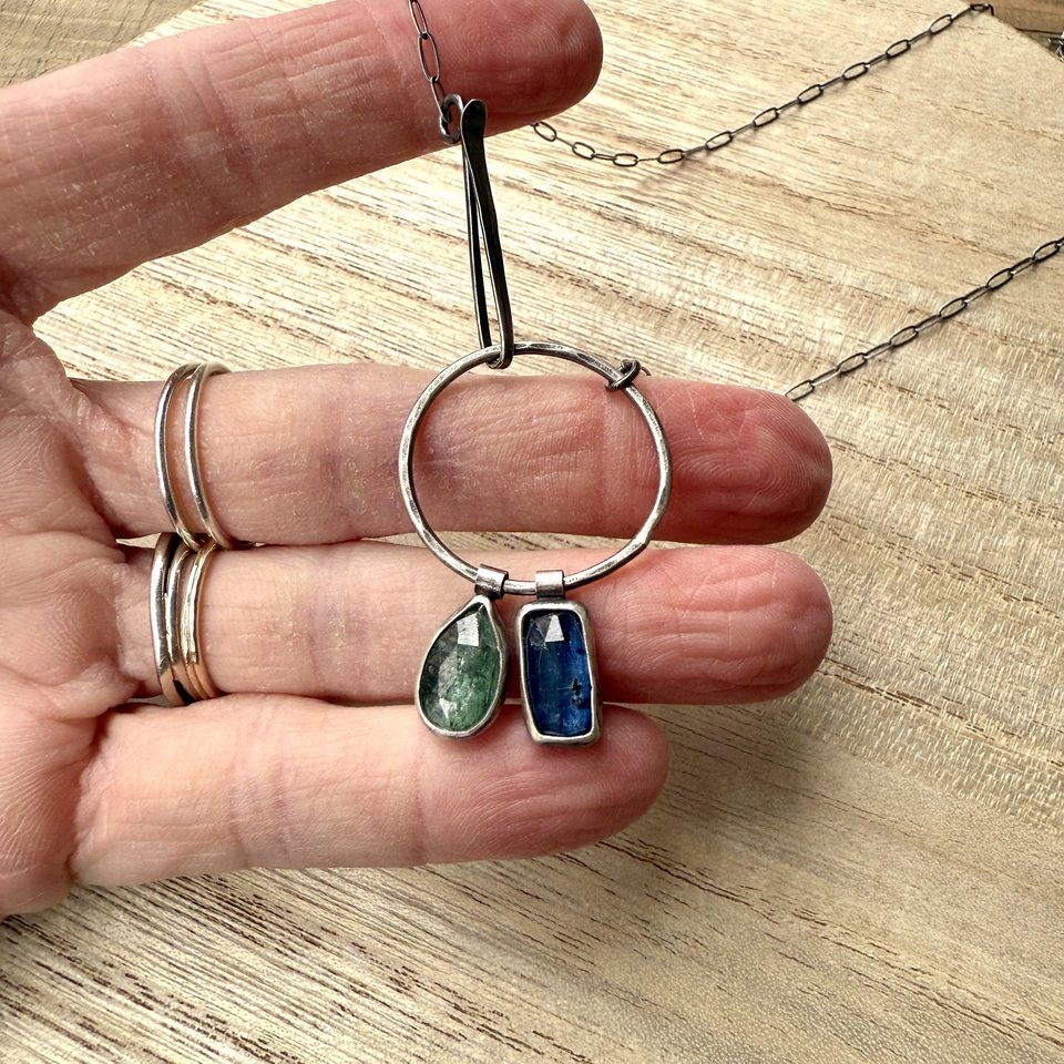 Blue and Green Kyanite Necklace in Oxidized Sterling Silver