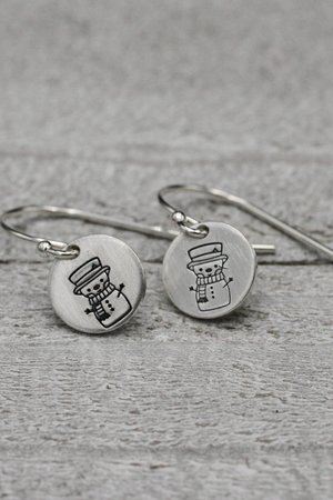 Tiny Snowman Earrings; Sterling Silver Earrings