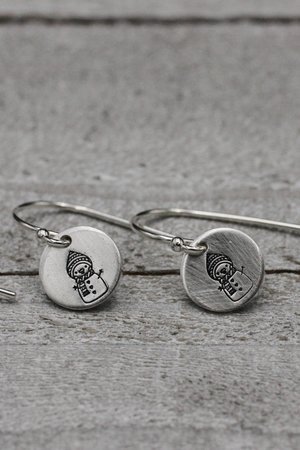 Tiny Snowman Earrings; Sterling Silver Earrings