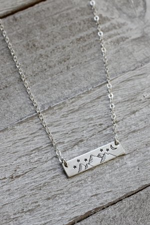 Mountains and Night Sky Bar Necklace in Sterling Silver