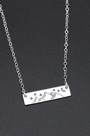 Mountains and Night Sky Bar Necklace in Sterling Silver