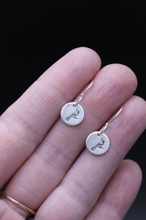 Tiny Sterling Silver Cardinal Earrings