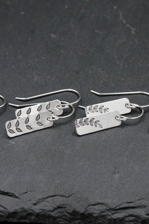 Sterling Silver Floral and Leaf Earrings, Light Weight Earrings, For Girls, Women, Hand Stamped