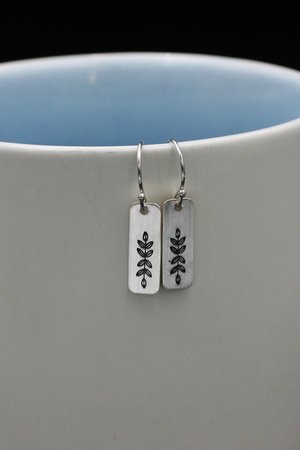 Sterling Silver Floral and Leaf Earrings, Light Weight Earrings, For Girls, Women, Hand Stamped