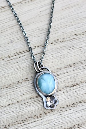 Larimar and flower Necklace in Sterling Silver