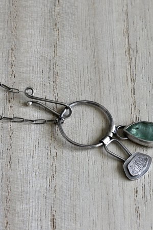 Green Kyanite and Moth Necklace in Sterling Silver