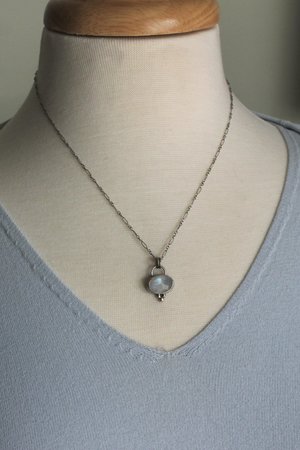 Tiny Sterling Silver and Moonstone Pendant Necklace