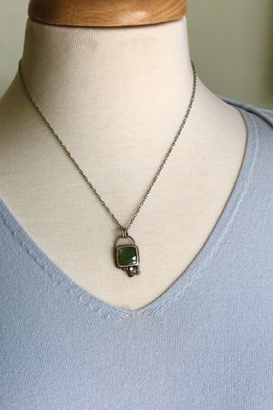 Green Kyanite Necklace in Sterling Silver with Tiny Flower