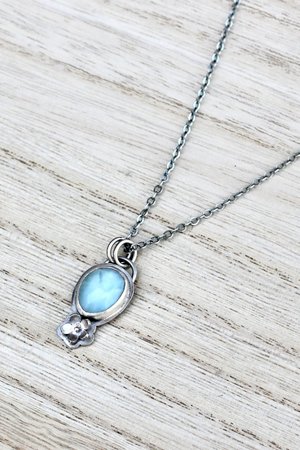 Larimar and flower Necklace in Sterling Silver