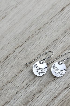 Small Sterling Silver Chicken Earrings