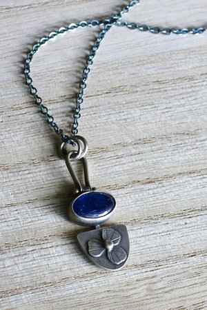 Kyanite Flower Necklace in Sterling Silver