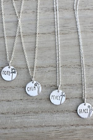 Inspirational Words Tiny Hand Stamped Necklace in Sterling Silver