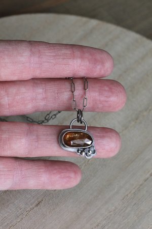 Little Orange Kyanite and Sterling Silver Necklace with Flower