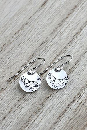 Small Sterling Silver Chicken Earrings