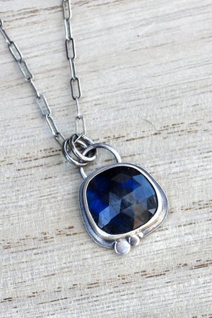 Blue Flash Labradorite and Sterling Silver Necklace