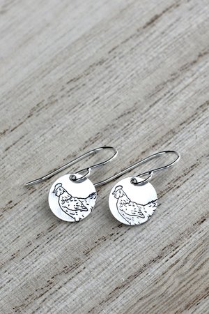 Small Sterling Silver Chicken Earrings