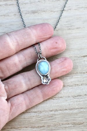 Larimar and flower Necklace in Sterling Silver
