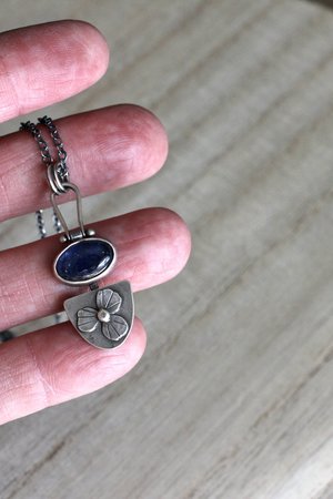 Kyanite Flower Necklace in Sterling Silver