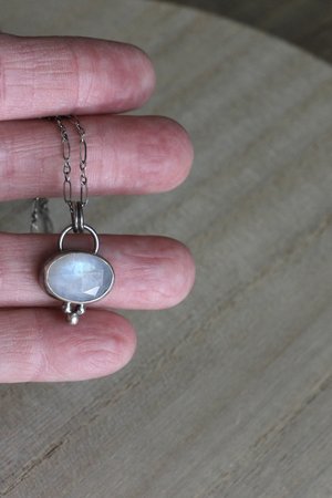 Tiny Sterling Silver and Moonstone Pendant Necklace