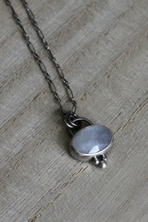 Tiny Sterling Silver and Moonstone Pendant Necklace