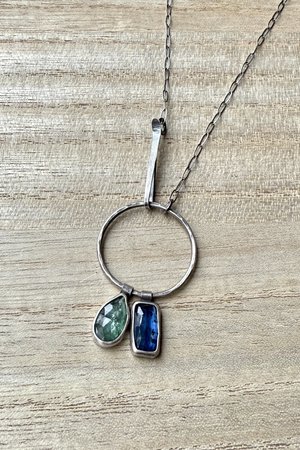 Blue and Green Kyanite Necklace in Oxidized Sterling Silver