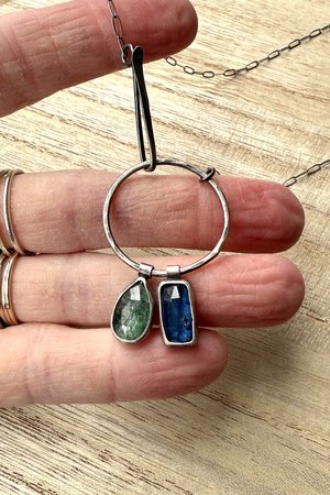 Blue and Green Kyanite Necklace in Oxidized Sterling Silver