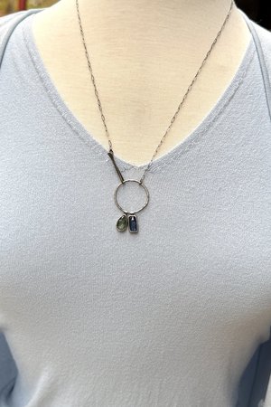 Blue and Green Kyanite Necklace in Oxidized Sterling Silver