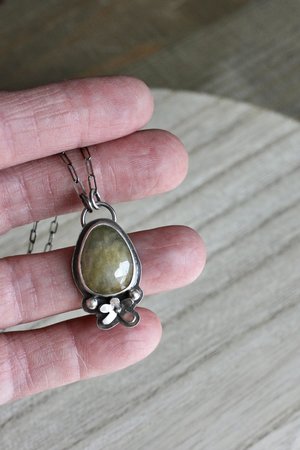 Yellow Sapphire and Sterling Silver Necklace with Flower