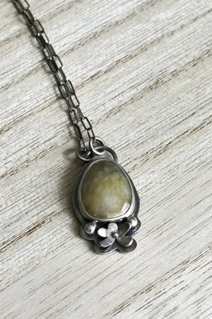 Yellow Sapphire and Sterling Silver Necklace with Flower