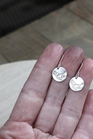 Small Sterling Silver Chicken Earrings