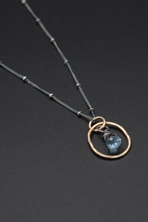 Mixed Metals Necklace with Sterling Silver, 14K Gold Filled and Blue Topaz