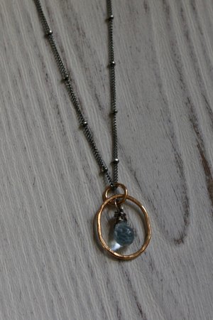 Mixed Metals Necklace with Sterling Silver, 14K Gold Filled and Blue Topaz