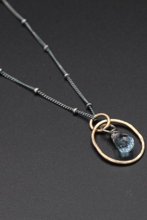 Mixed Metals Necklace with Sterling Silver, 14K Gold Filled and Blue Topaz